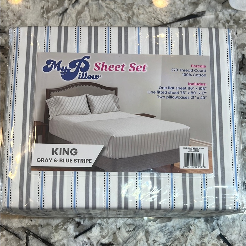 Gray and Blue Striped Bedding Sheets